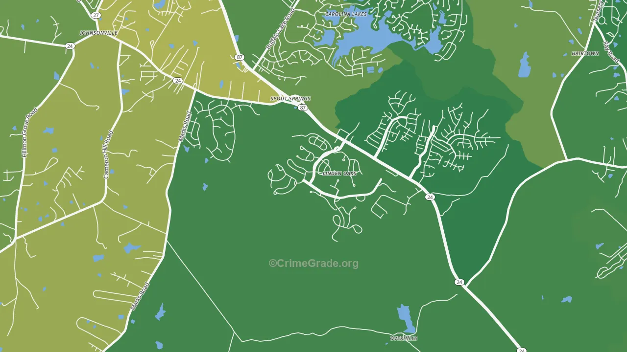 Spout Springs, NC Map of Drug-Related Crime Rates