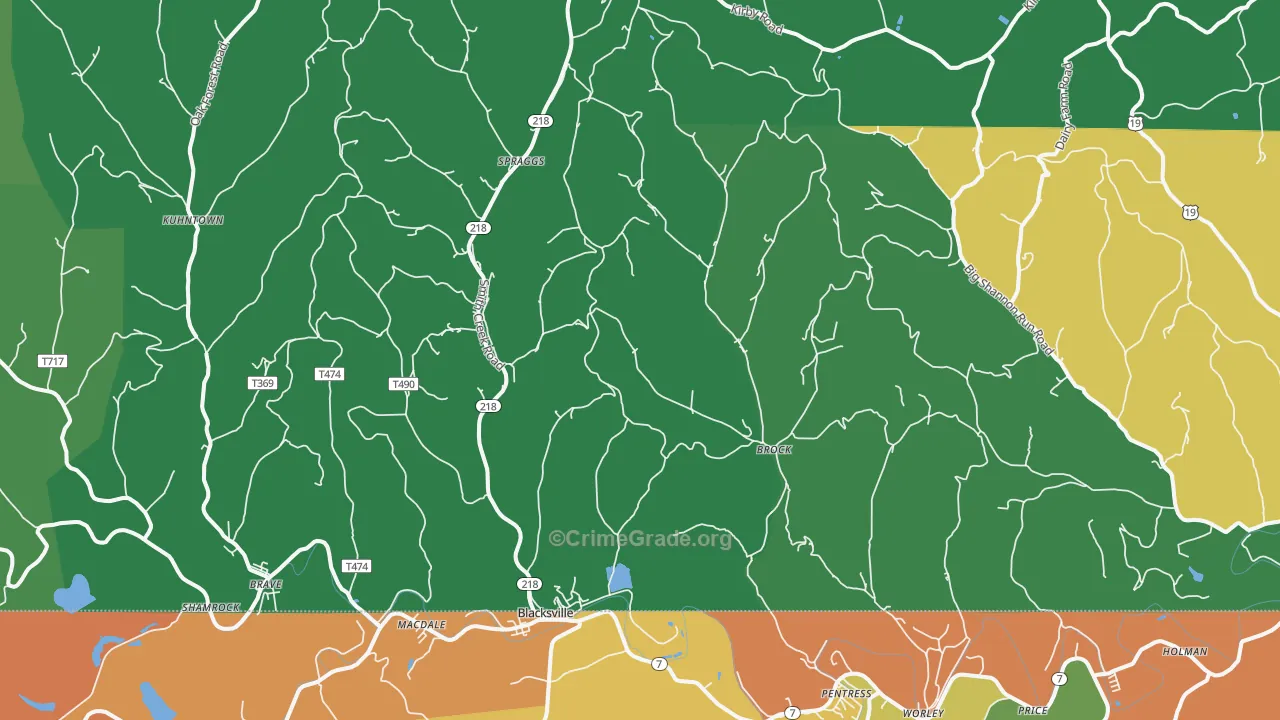 Spraggs, PA Map of Drug-Related Crime Rates