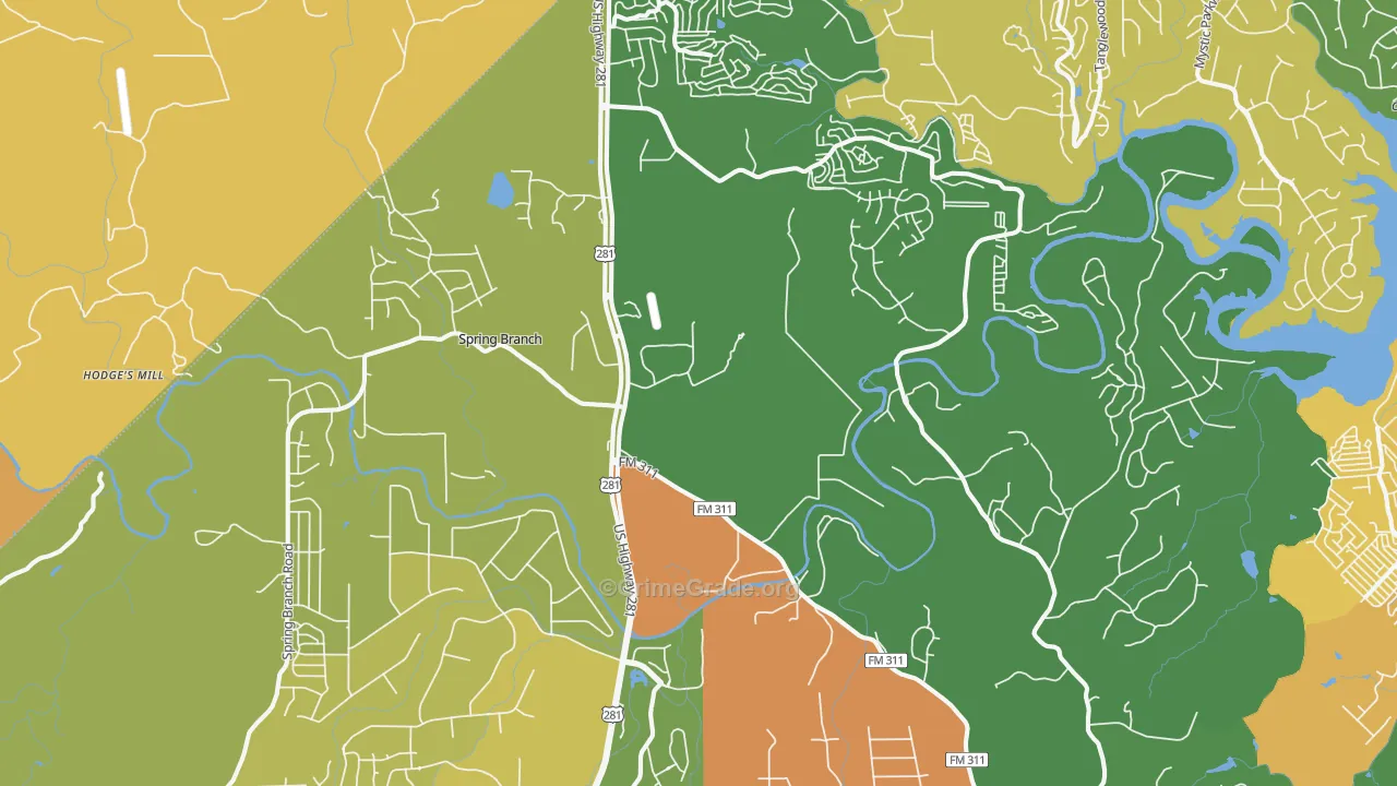 Spring Branch, TX Map of Drug-Related Crime Rates