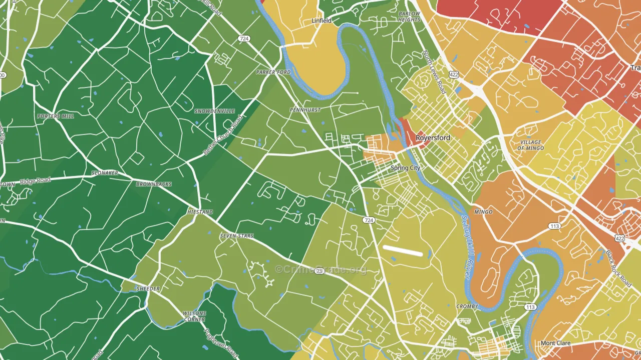 Spring City, PA Map of Drug-Related Crime Rates