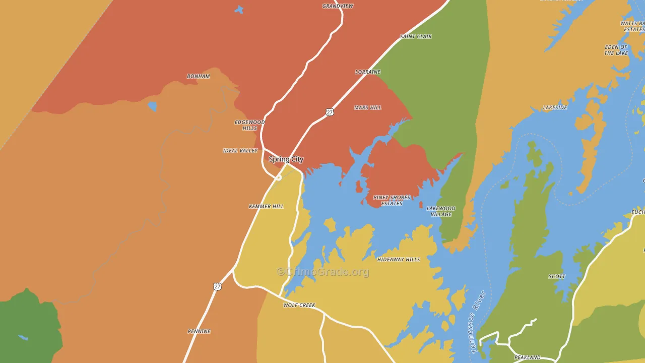 Spring City, TN Map of Drug-Related Crime Rates