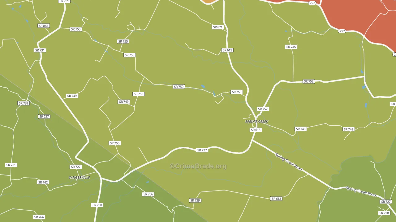Spring Creek, VA Map of Drug-Related Crime Rates