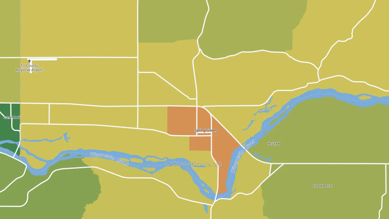 Spring Green, WI Map of Drug-Related Crime Rates