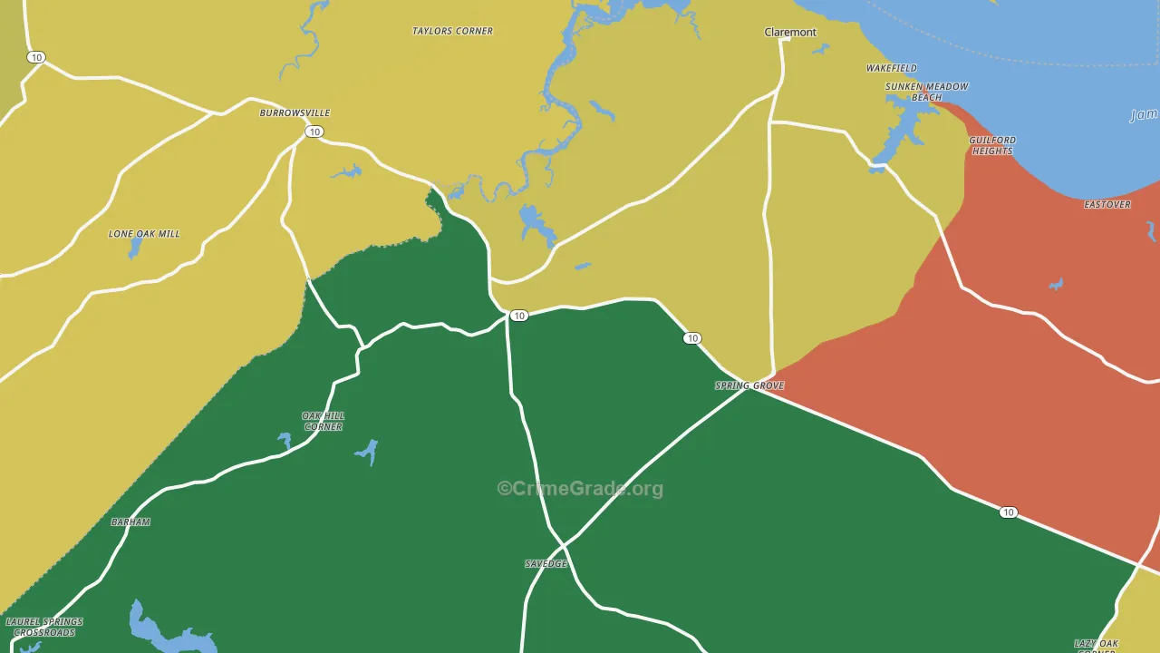 Spring Grove, VA Map of Drug-Related Crime Rates