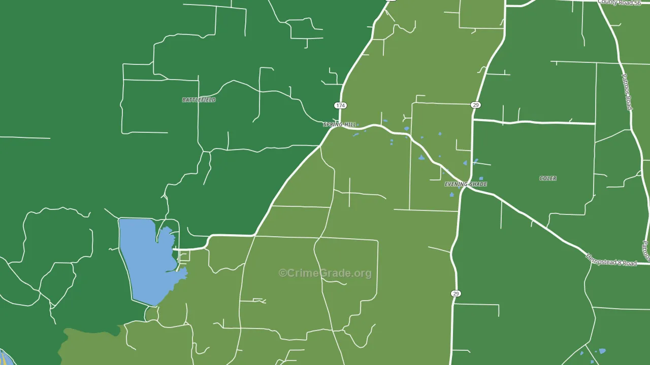 Spring Hill, AR Map of Drug-Related Crime Rates
