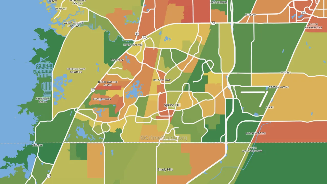 Spring Hill, FL Map of Drug-Related Crime Rates