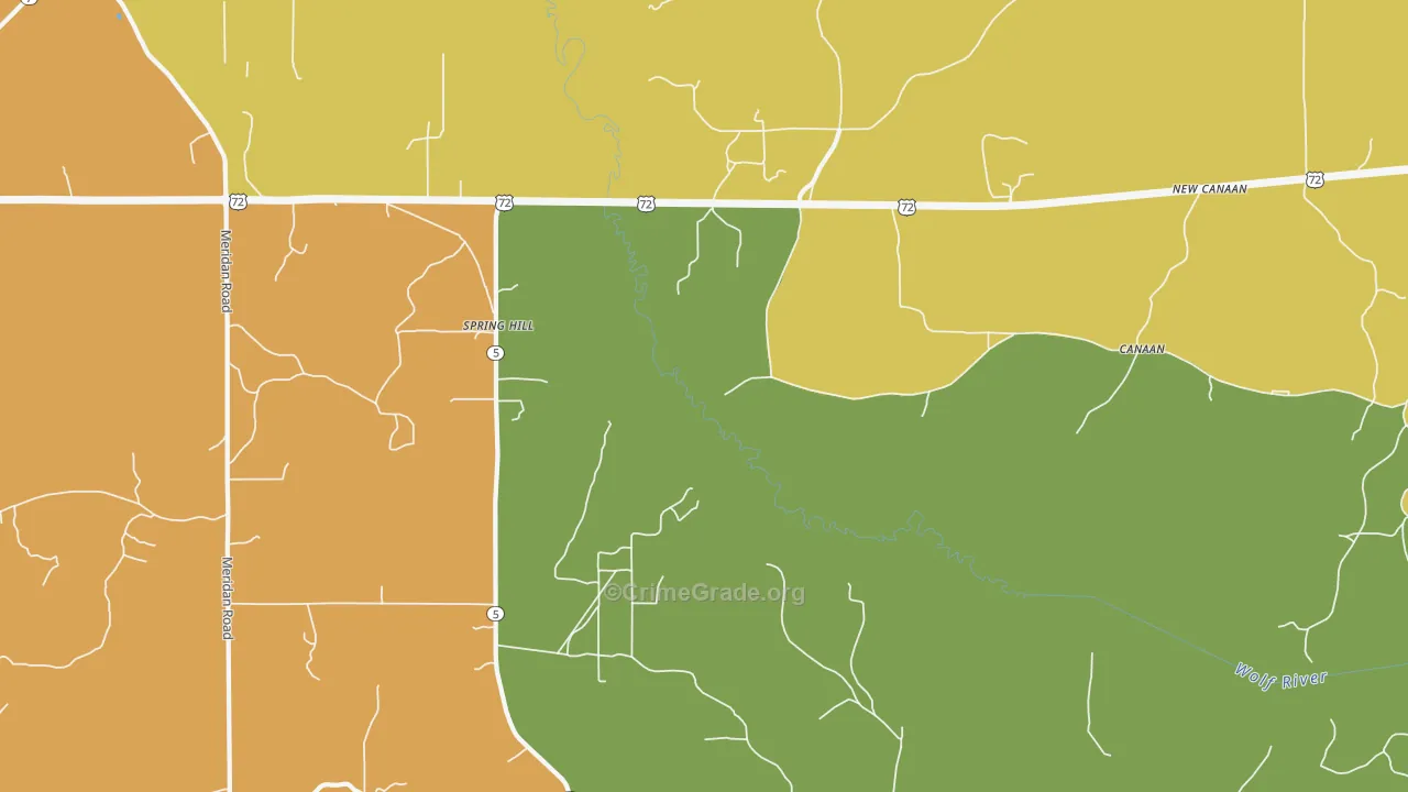 Spring Hill, MS Map of Drug-Related Crime Rates