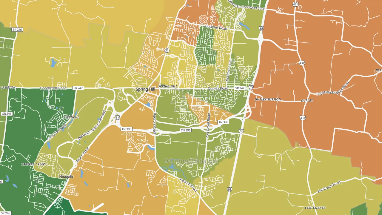 Spring Hill, TN Map of Drug-Related Crime Rates