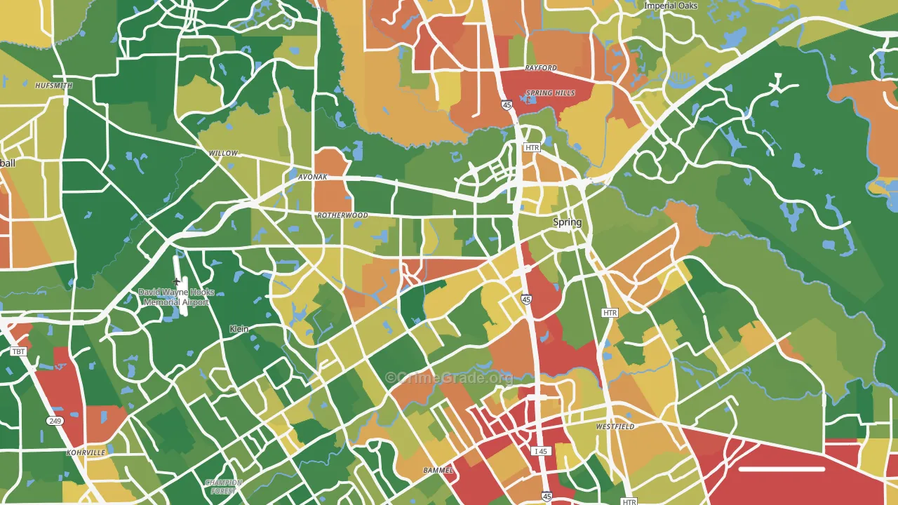 Spring, TX Map of Drug-Related Crime Rates