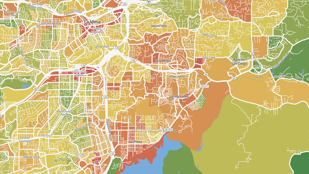 Spring Valley, CA Map of Drug-Related Crime Rates