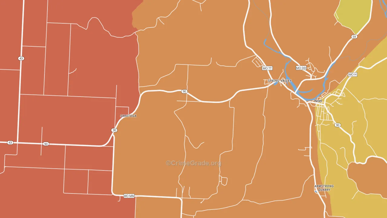 Spring Valley, MO Map of Drug-Related Crime Rates