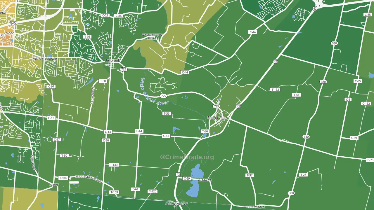 Spring Valley, OH Map of Drug-Related Crime Rates