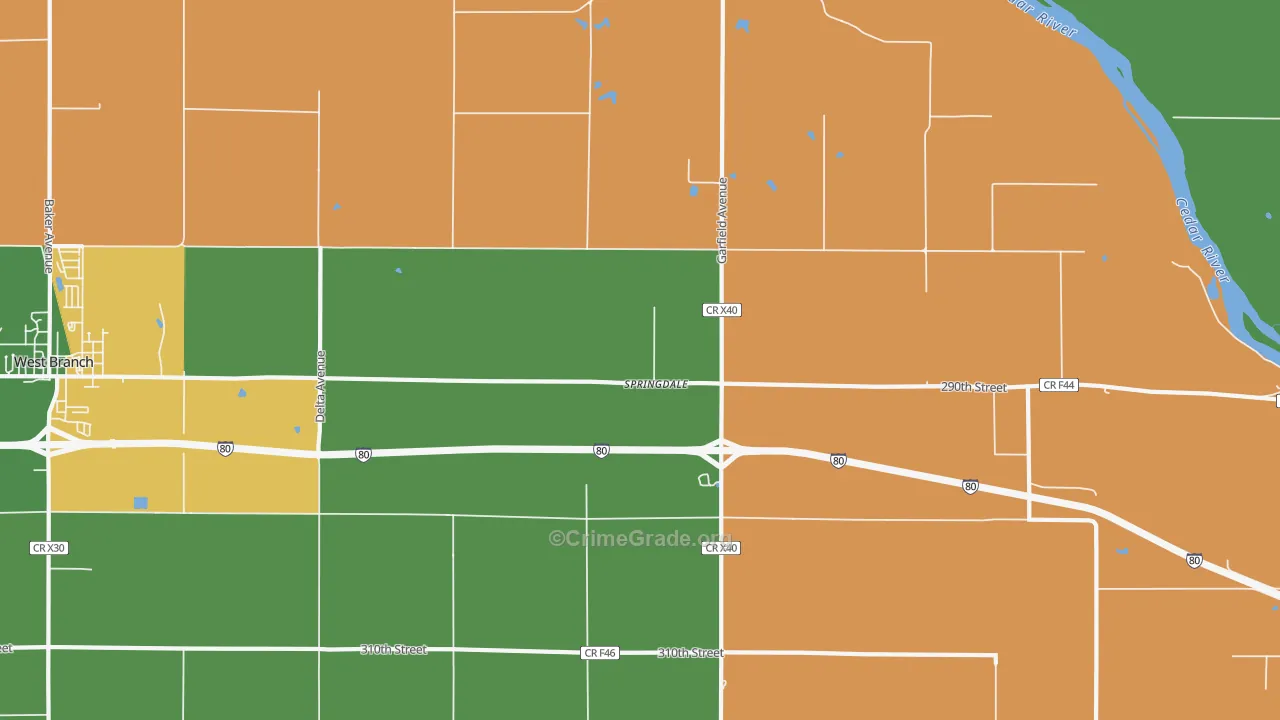 Springdale, IA Map of Drug-Related Crime Rates