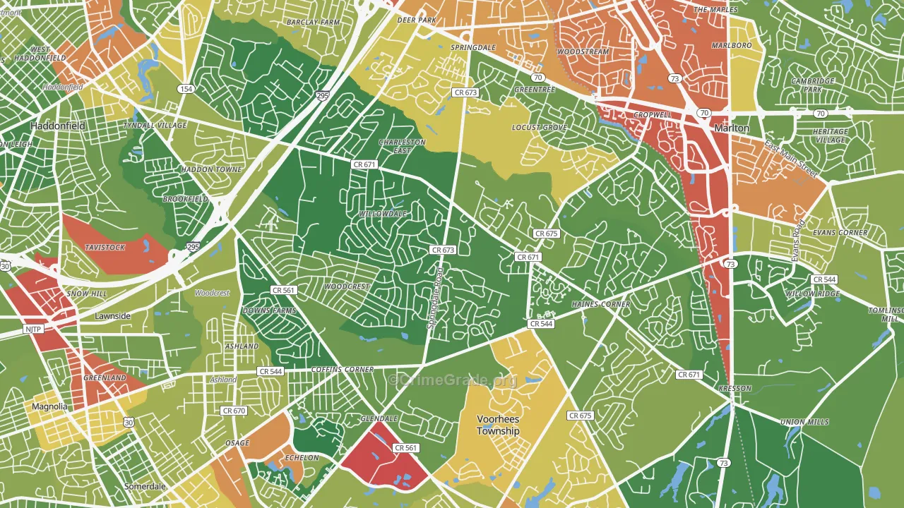 Springdale, NJ Map of Drug-Related Crime Rates