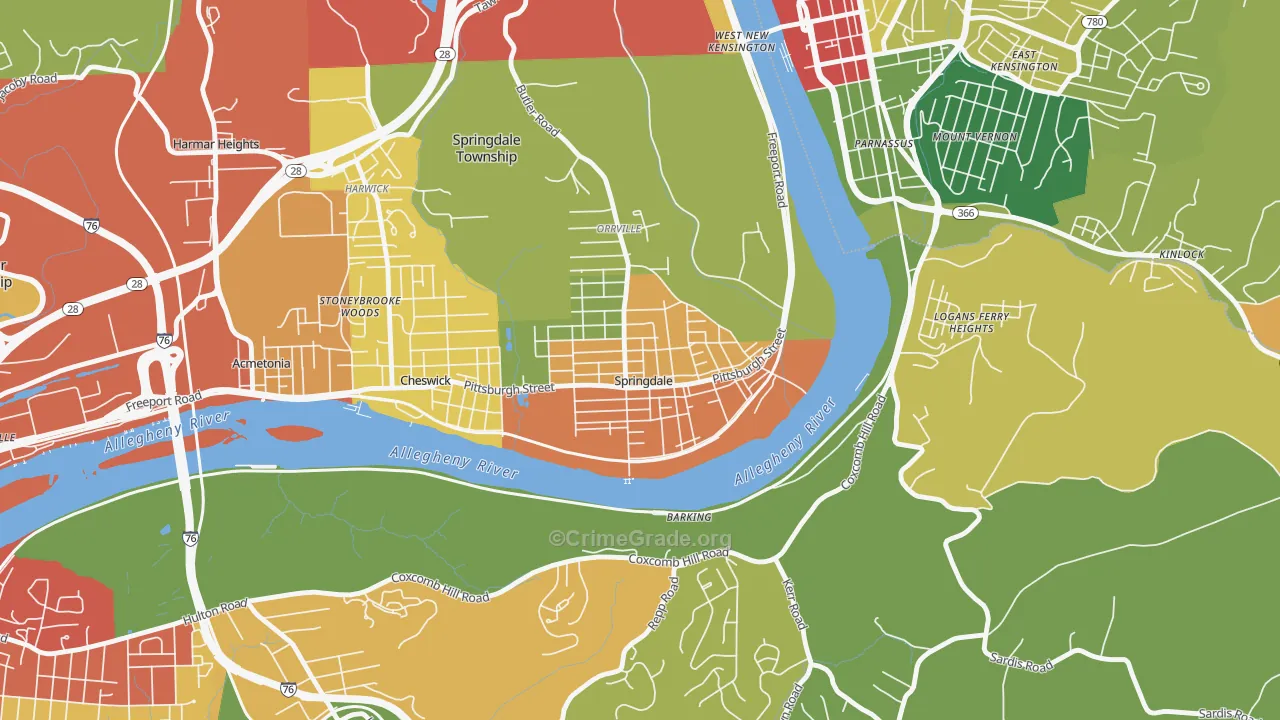 Springdale, PA Map of Drug-Related Crime Rates