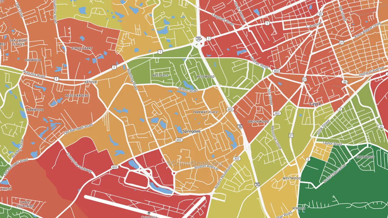 Springdale, SC Map of Drug-Related Crime Rates
