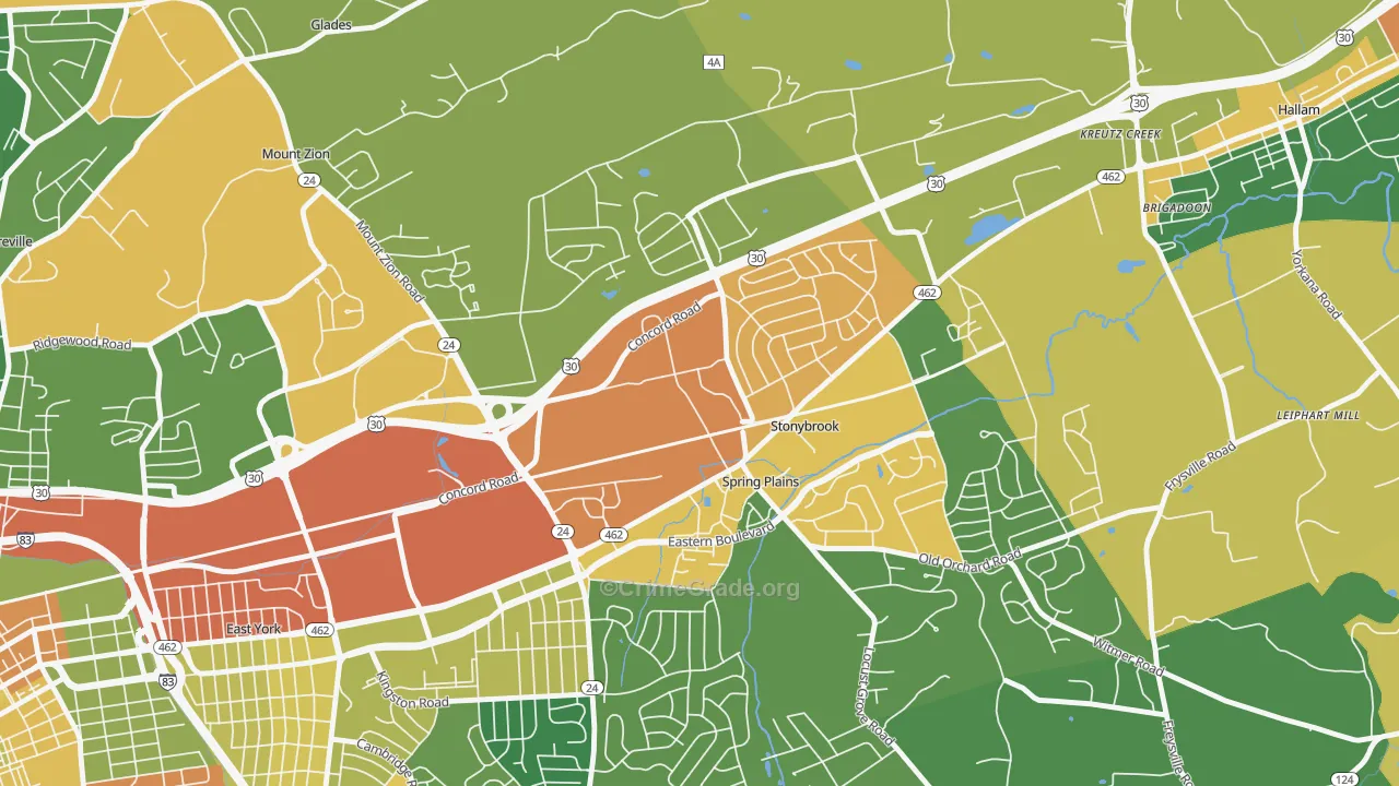 Springetts Manor-Yorklyn, York, PA Map of Drug-Related Crime Rates