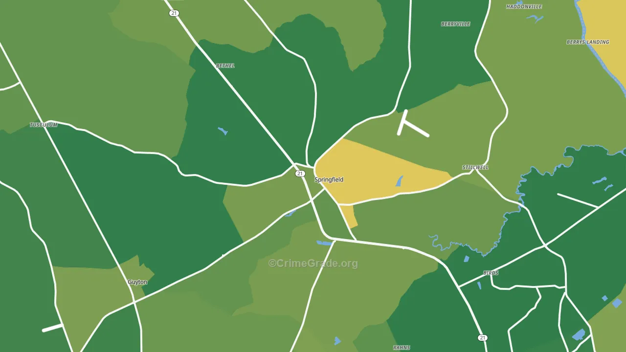 Springfield, GA Map of Drug-Related Crime Rates