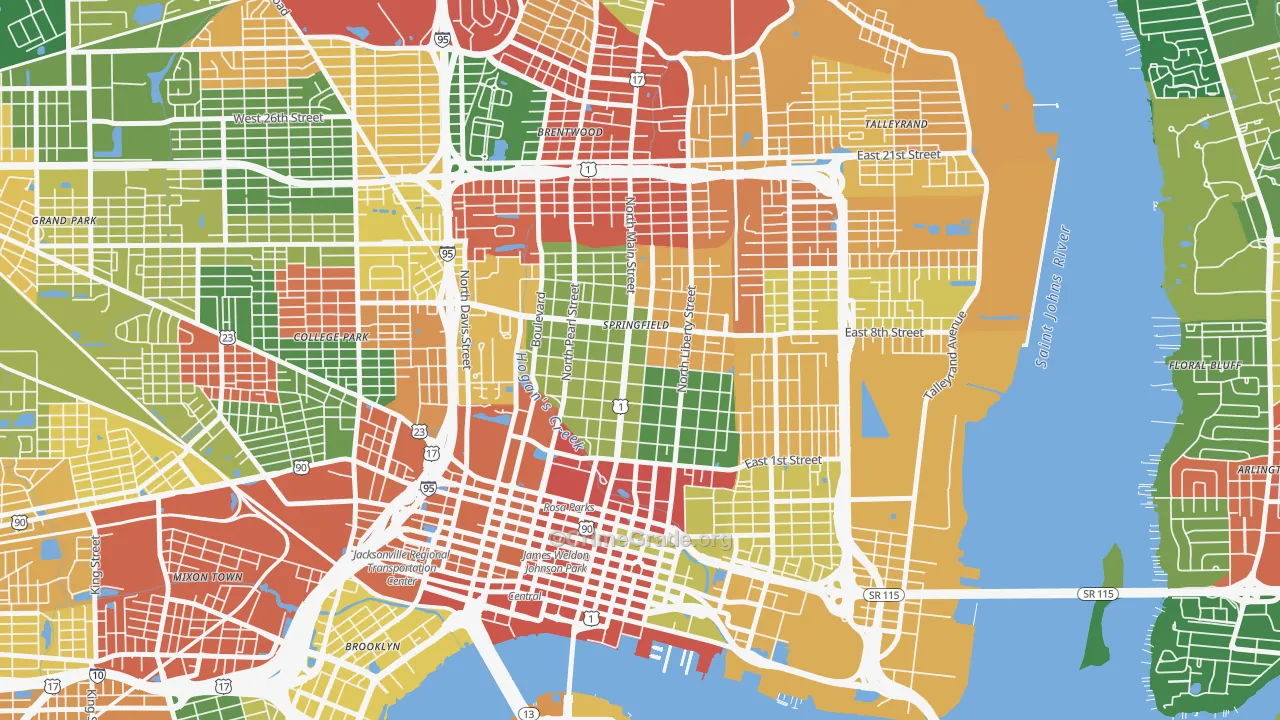 Springfield, Jacksonville, FL Map of Drug-Related Crime Rates