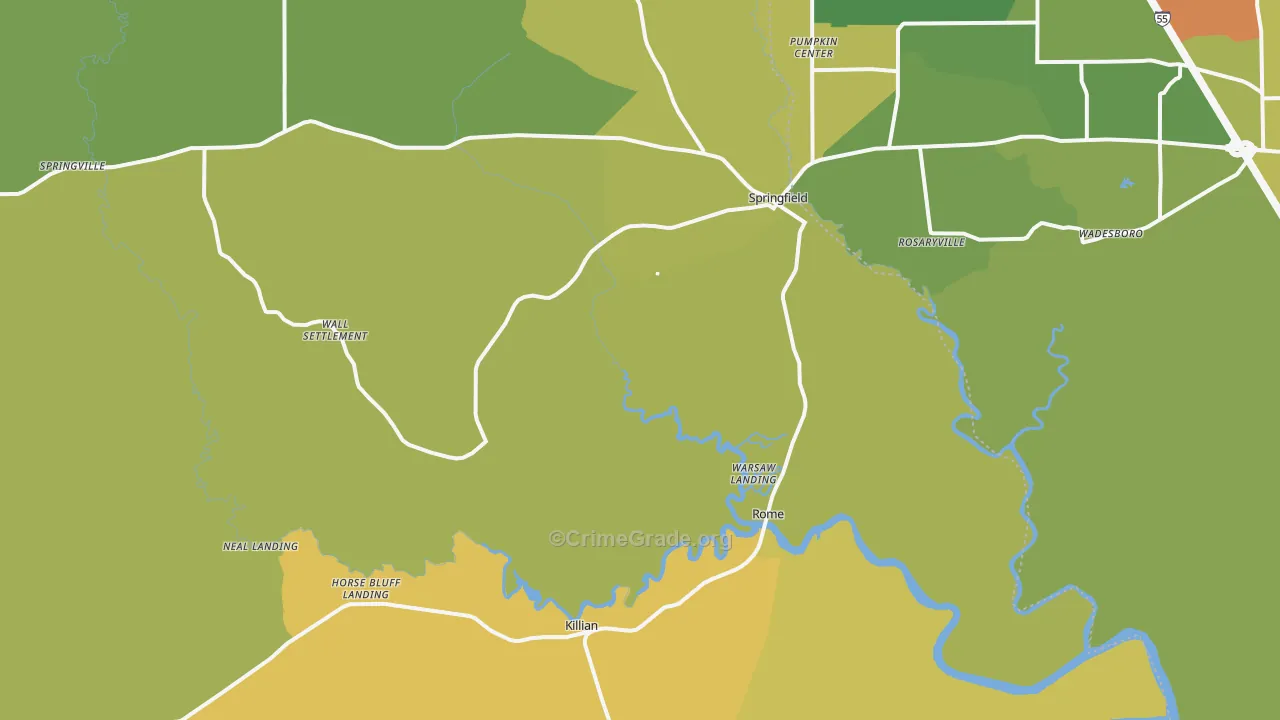 Springfield, LA Map of Drug-Related Crime Rates