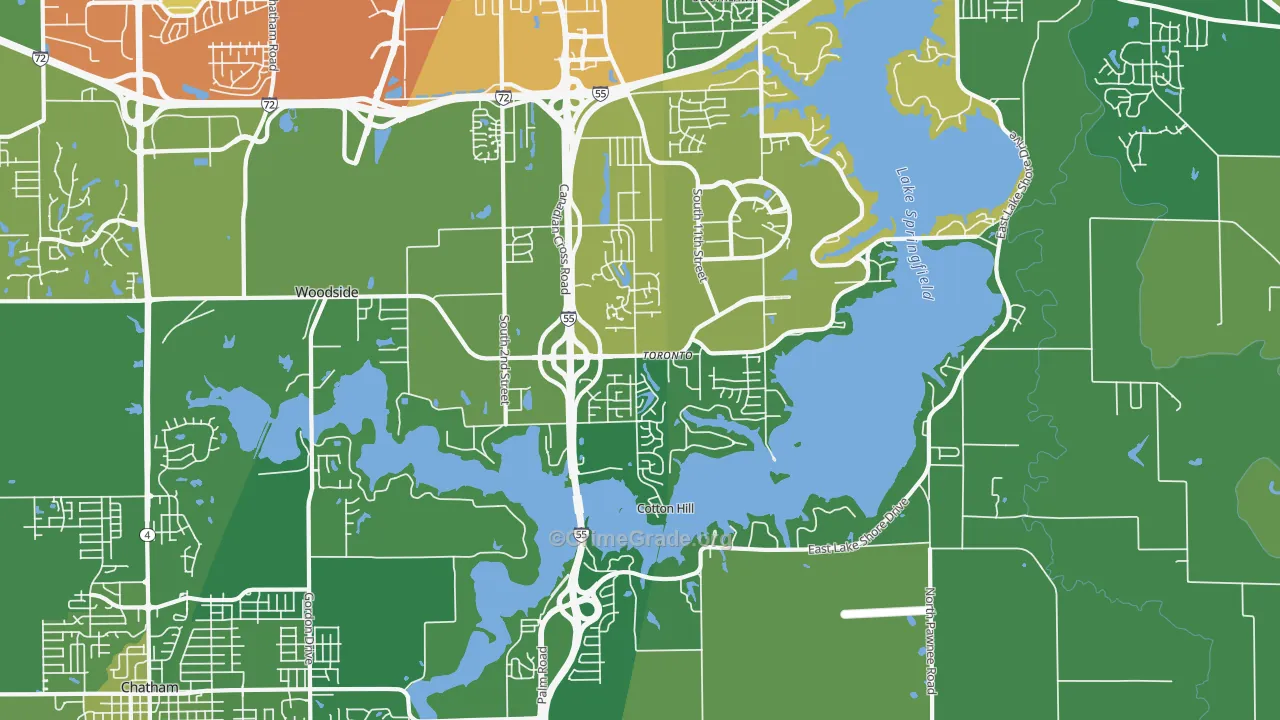 Springfield Lake Shore Improvement, Springfield, IL Map of Drug-Related Crime Rates