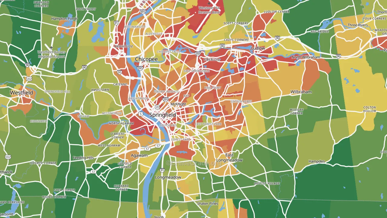 Springfield, MA Map of Drug-Related Crime Rates