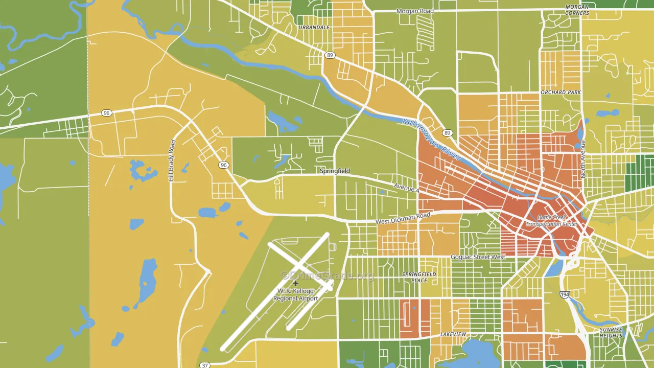 Springfield, MI Map of Drug-Related Crime Rates