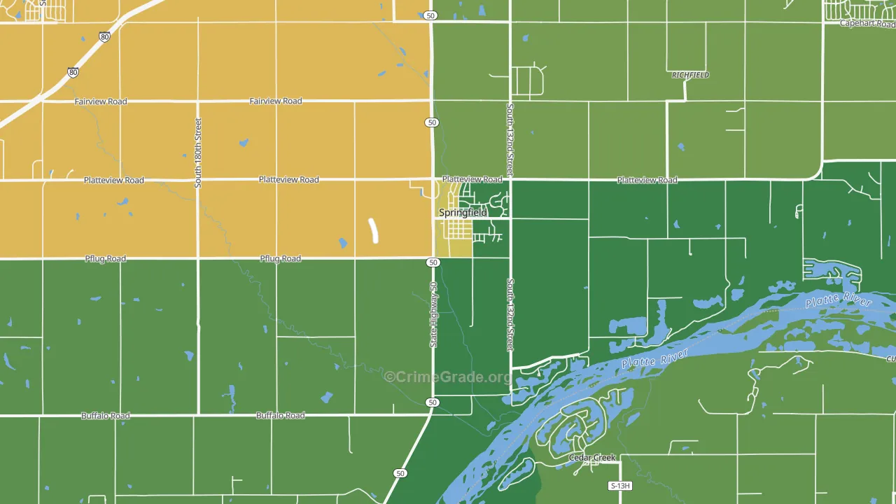 Springfield, NE Map of Drug-Related Crime Rates