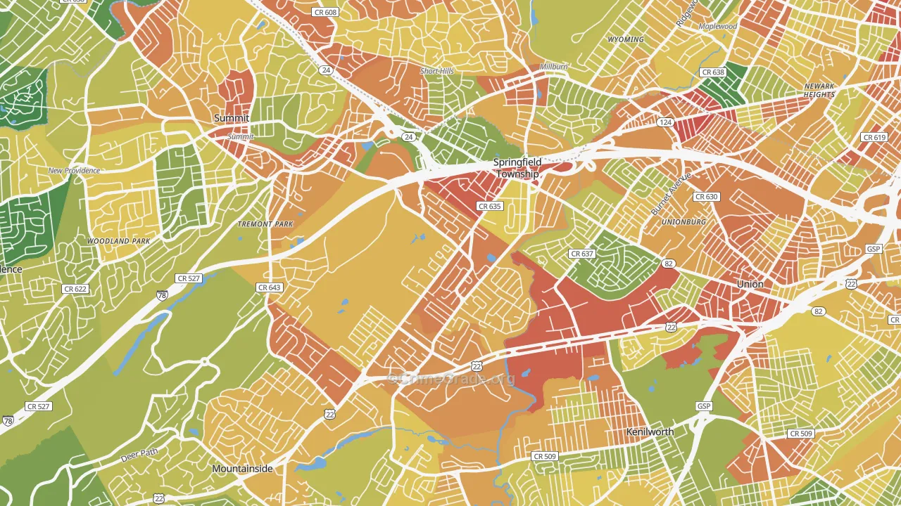 Springfield, NJ Map of Drug-Related Crime Rates