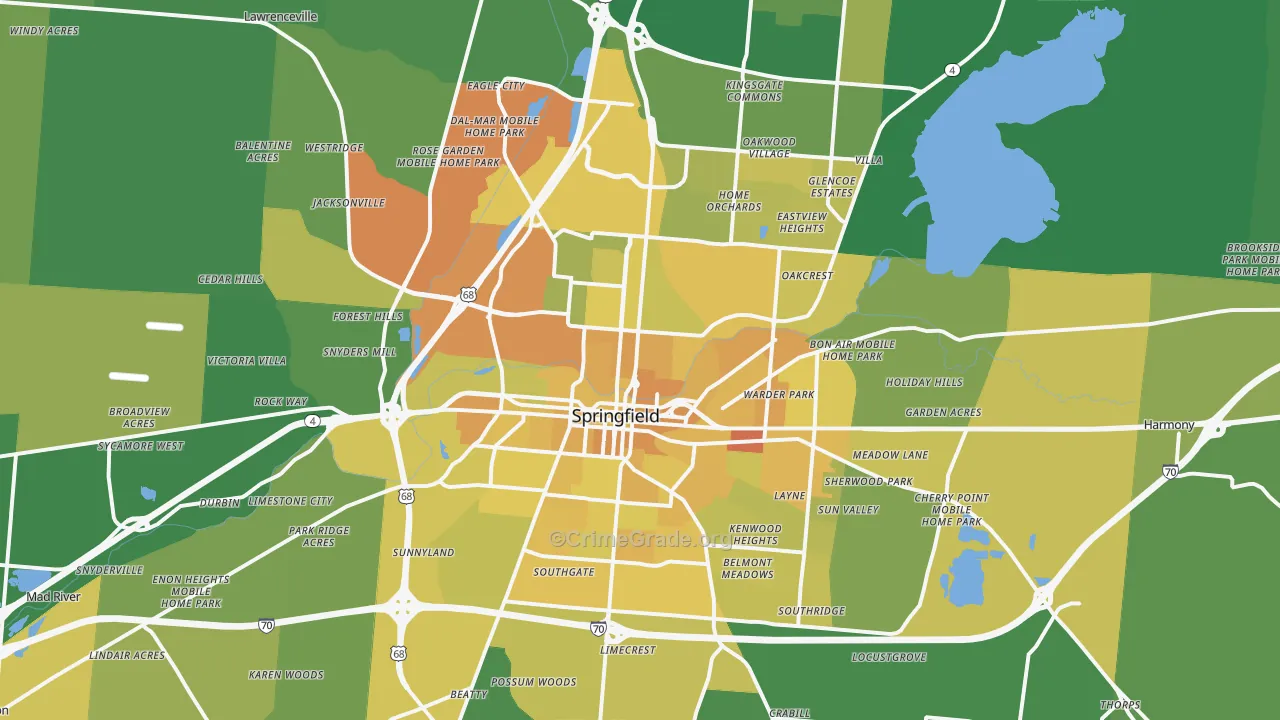 Springfield, OH Map of Drug-Related Crime Rates