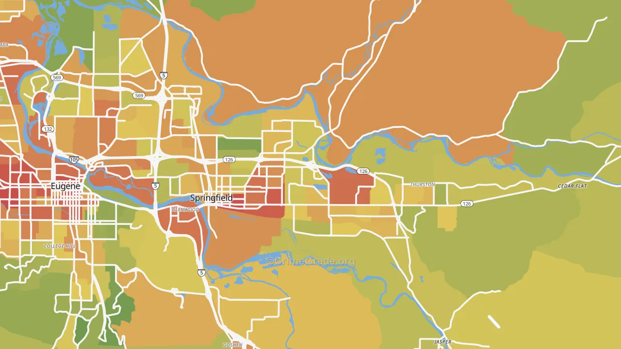 Springfield, OR Map of Drug-Related Crime Rates