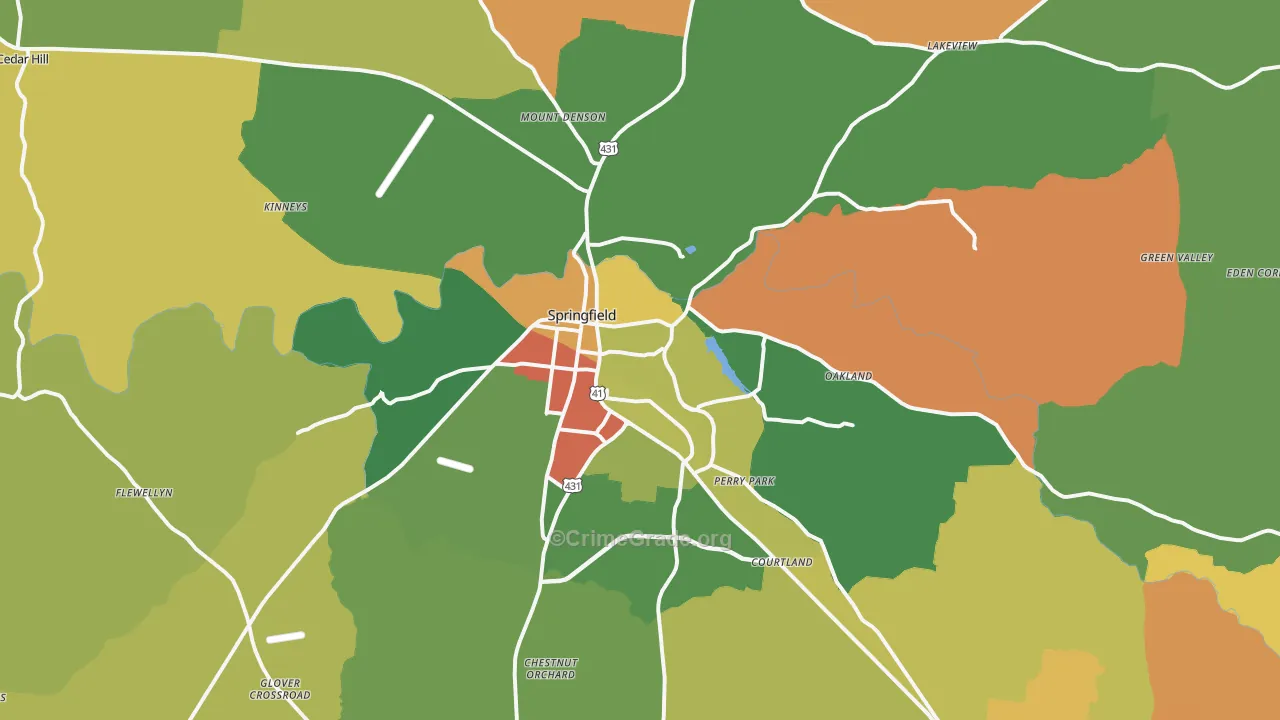 Springfield, TN Map of Drug-Related Crime Rates