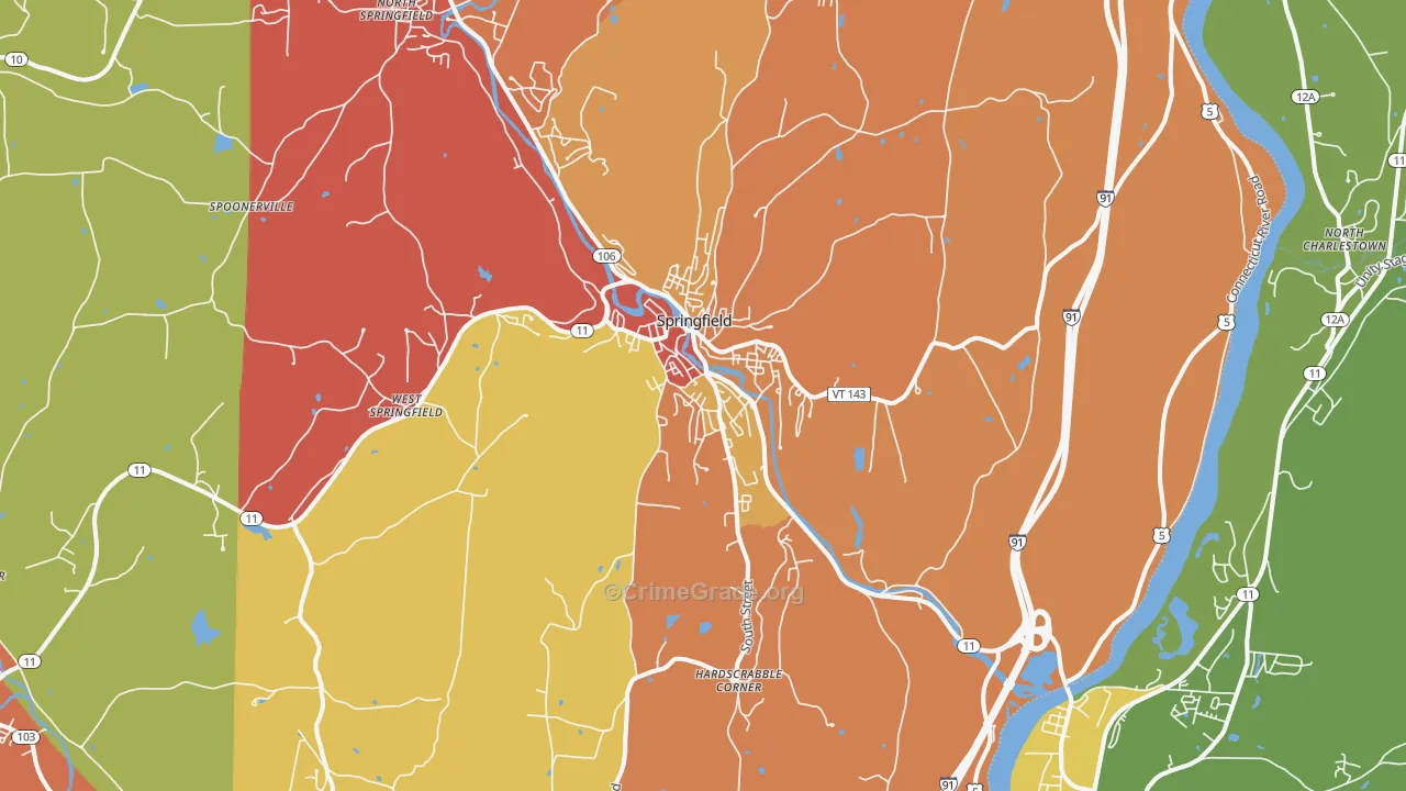 Springfield, VT Map of Drug-Related Crime Rates