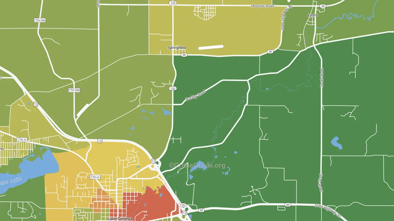 Springfield, WI Map of Drug-Related Crime Rates
