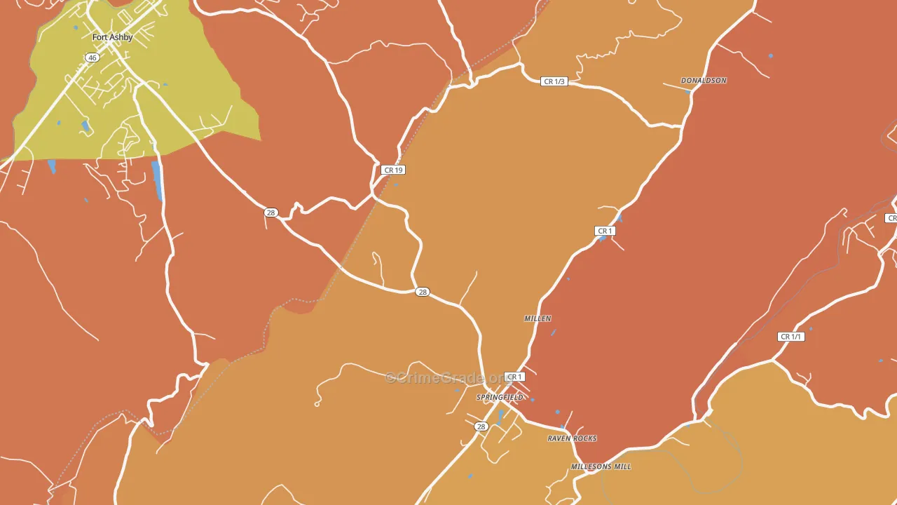 Springfield, WV Map of Drug-Related Crime Rates