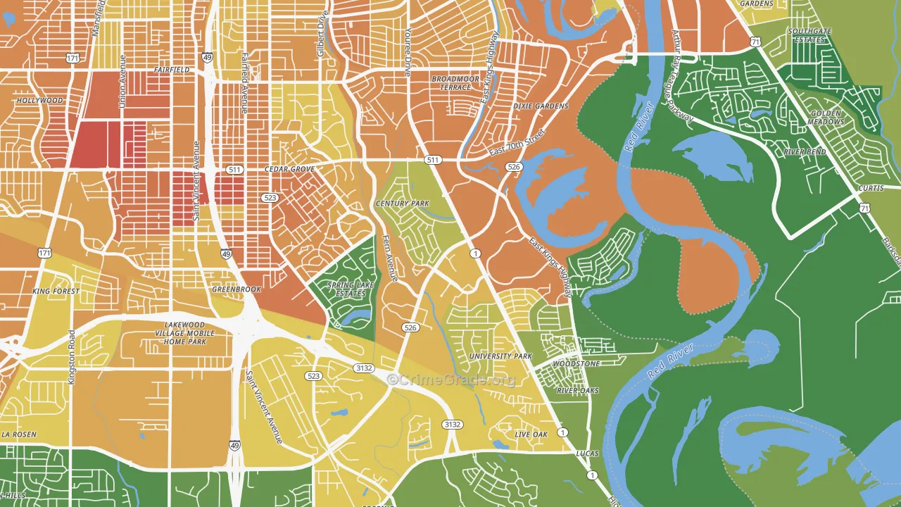 Springlake-University Terrace, Shreveport, LA Map of Drug-Related Crime Rates