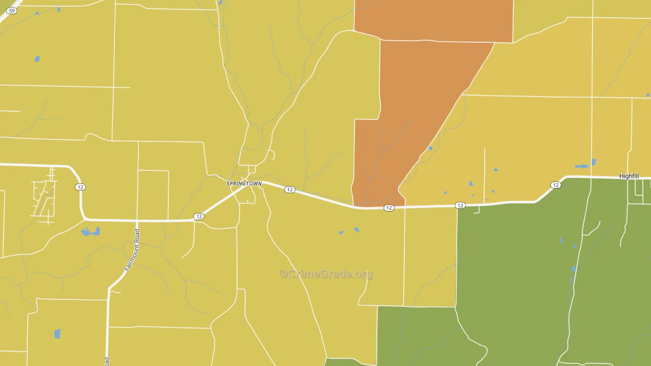 Springtown, AR Map of Drug-Related Crime Rates