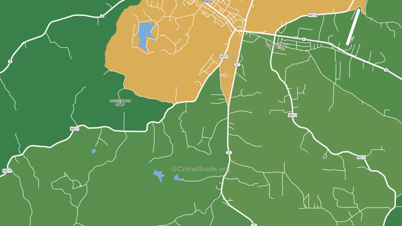 Springtown, MO Map of Drug-Related Crime Rates