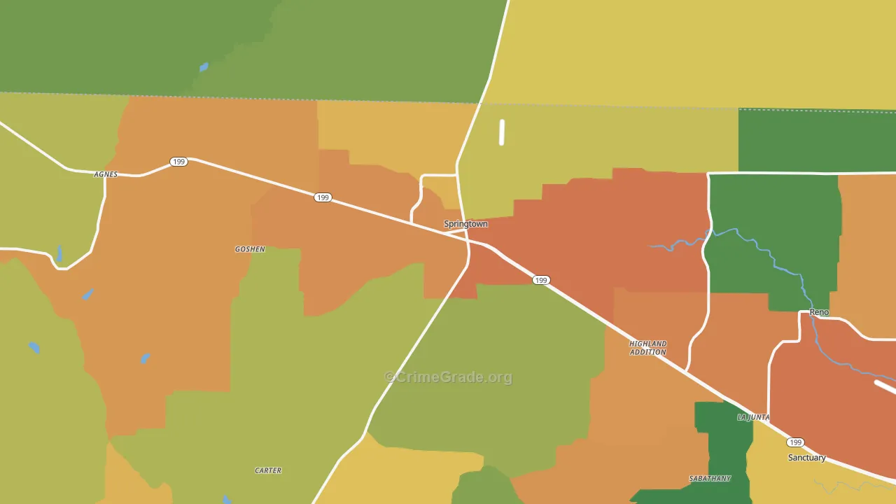 Springtown, TX Map of Drug-Related Crime Rates