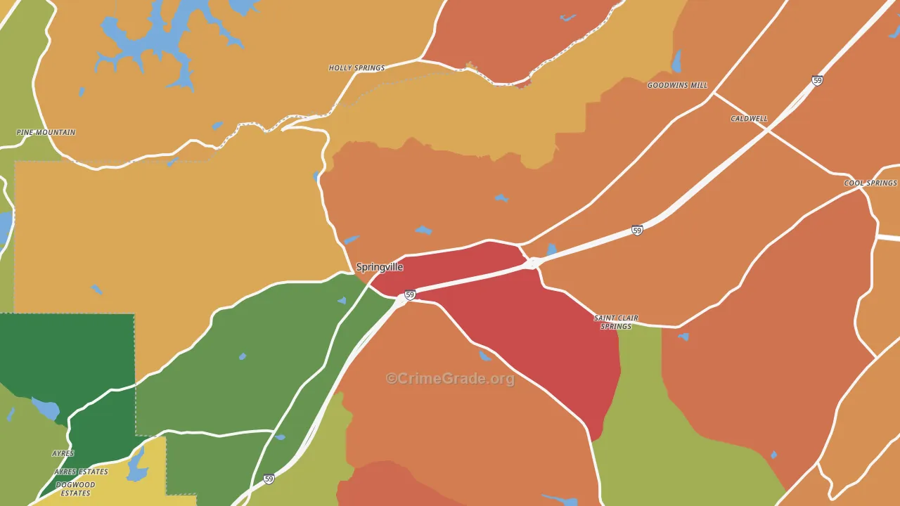 Springville, AL Map of Drug-Related Crime Rates