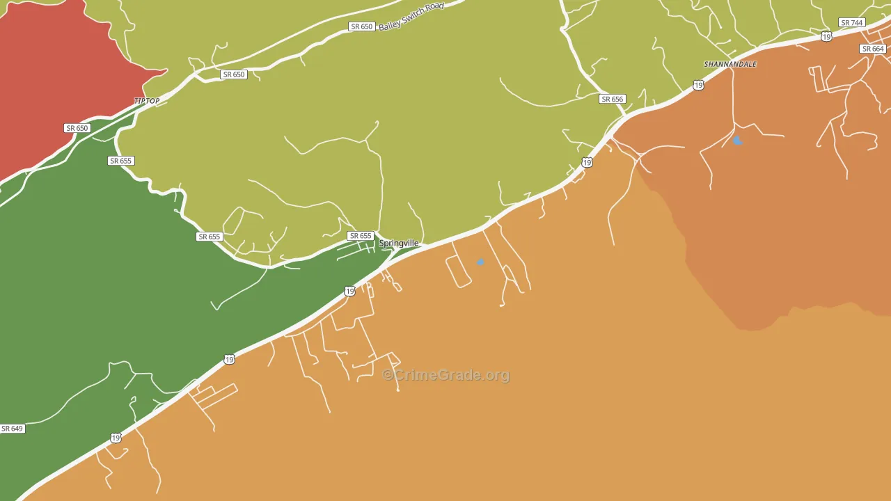 Springville, VA Map of Drug-Related Crime Rates