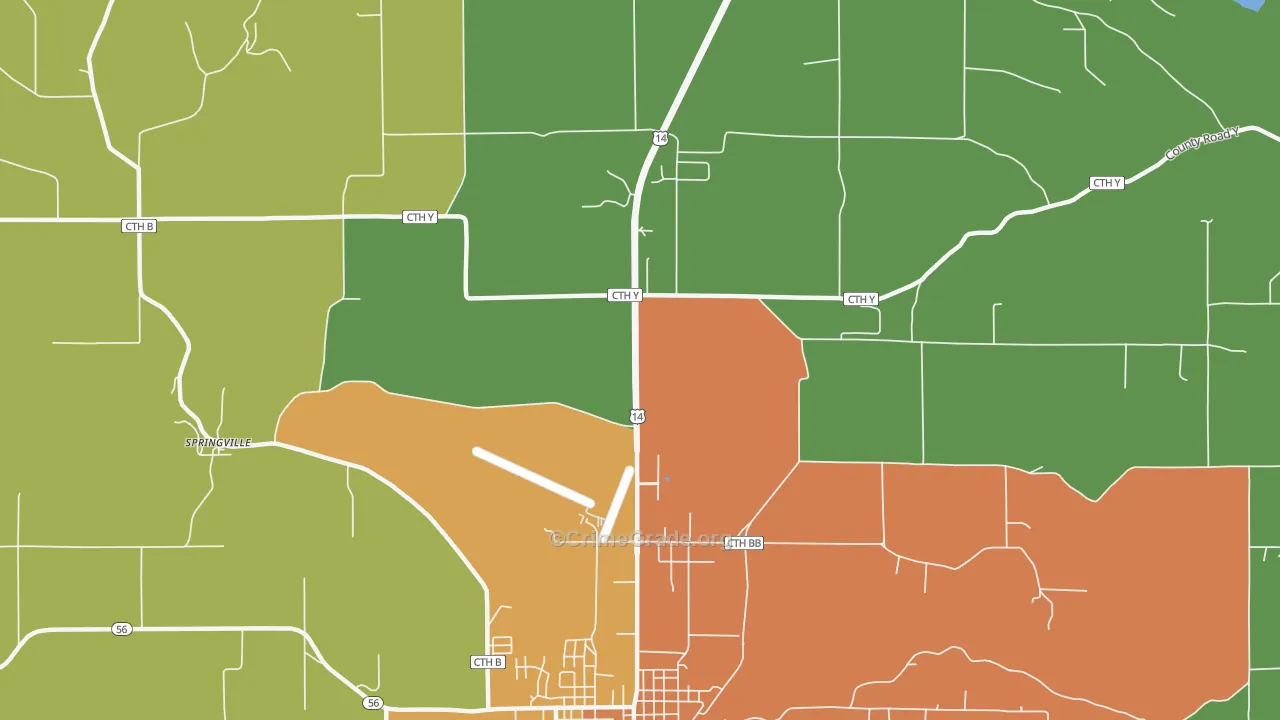 Springville, WI Map of Drug-Related Crime Rates
