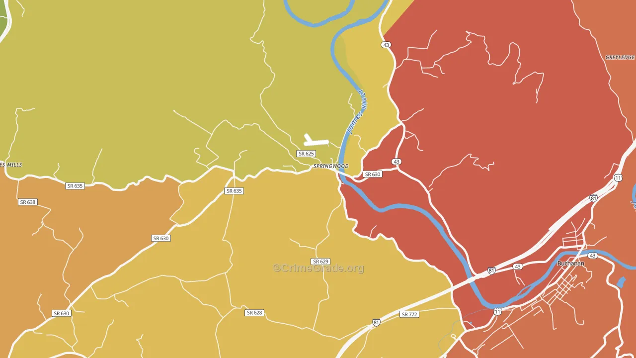 Springwood, VA Map of Drug-Related Crime Rates