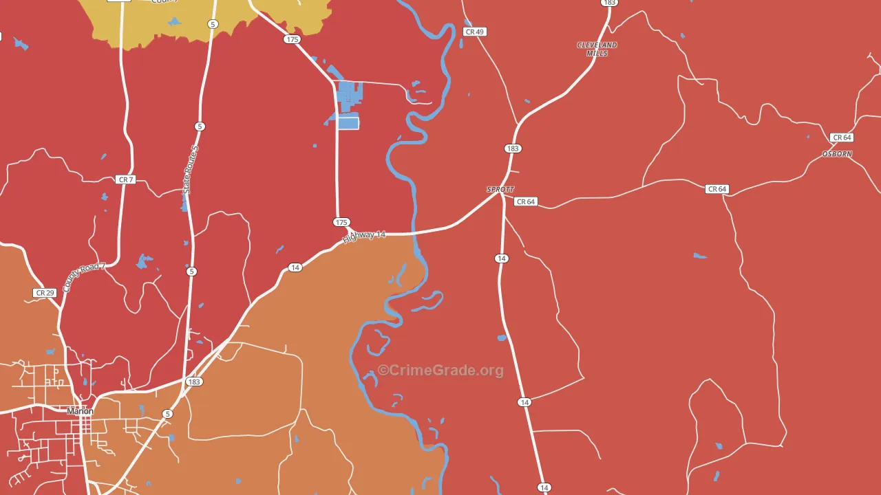 Sprott, AL Map of Drug-Related Crime Rates