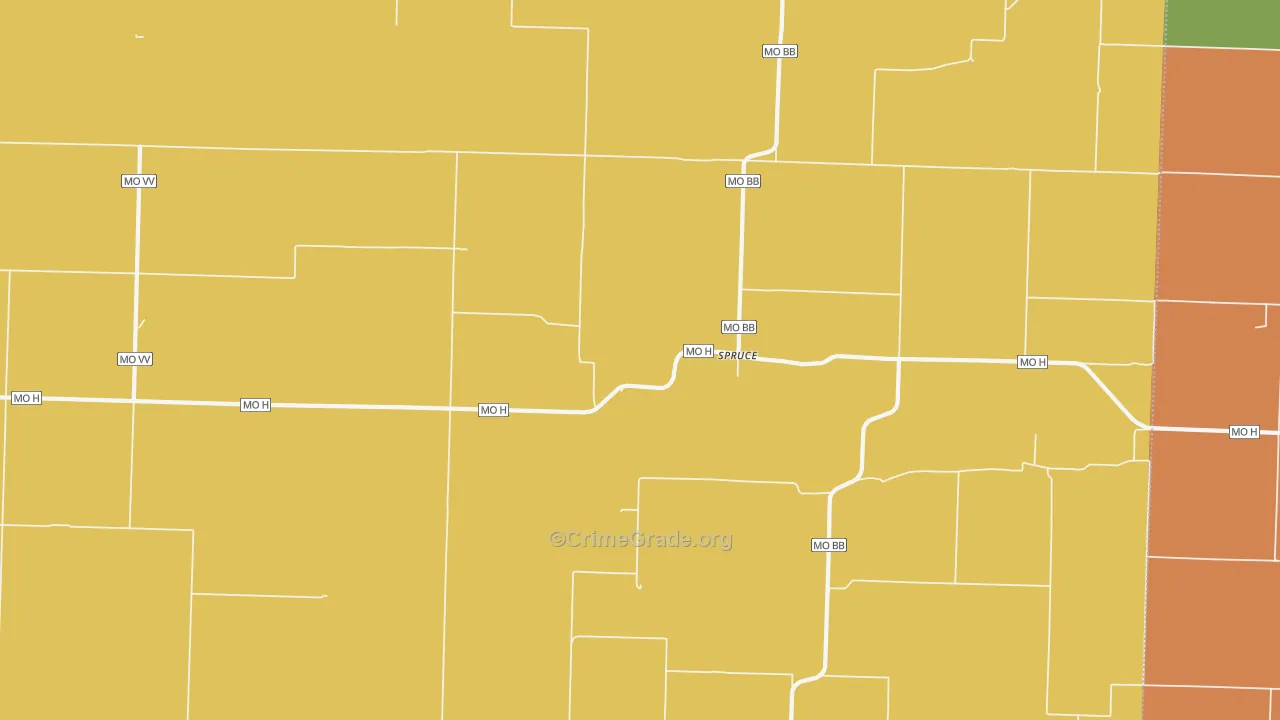 Spruce, MO Map of Drug-Related Crime Rates