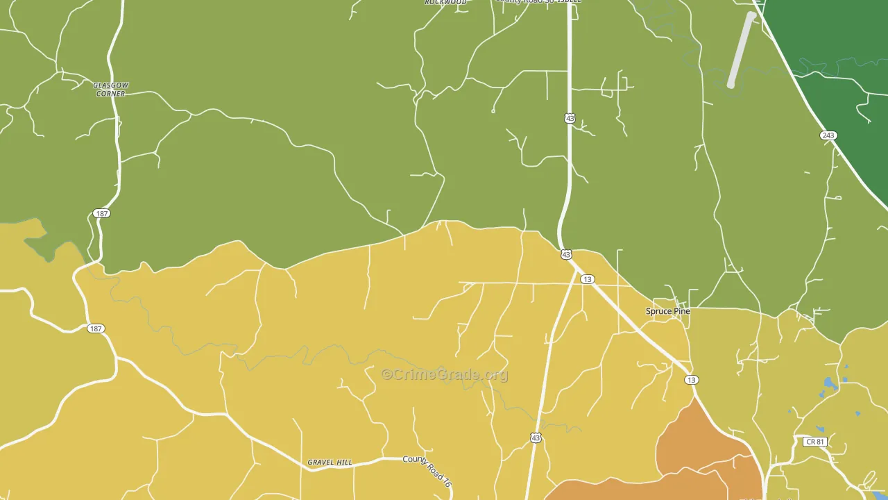 Spruce Pine, AL Map of Drug-Related Crime Rates