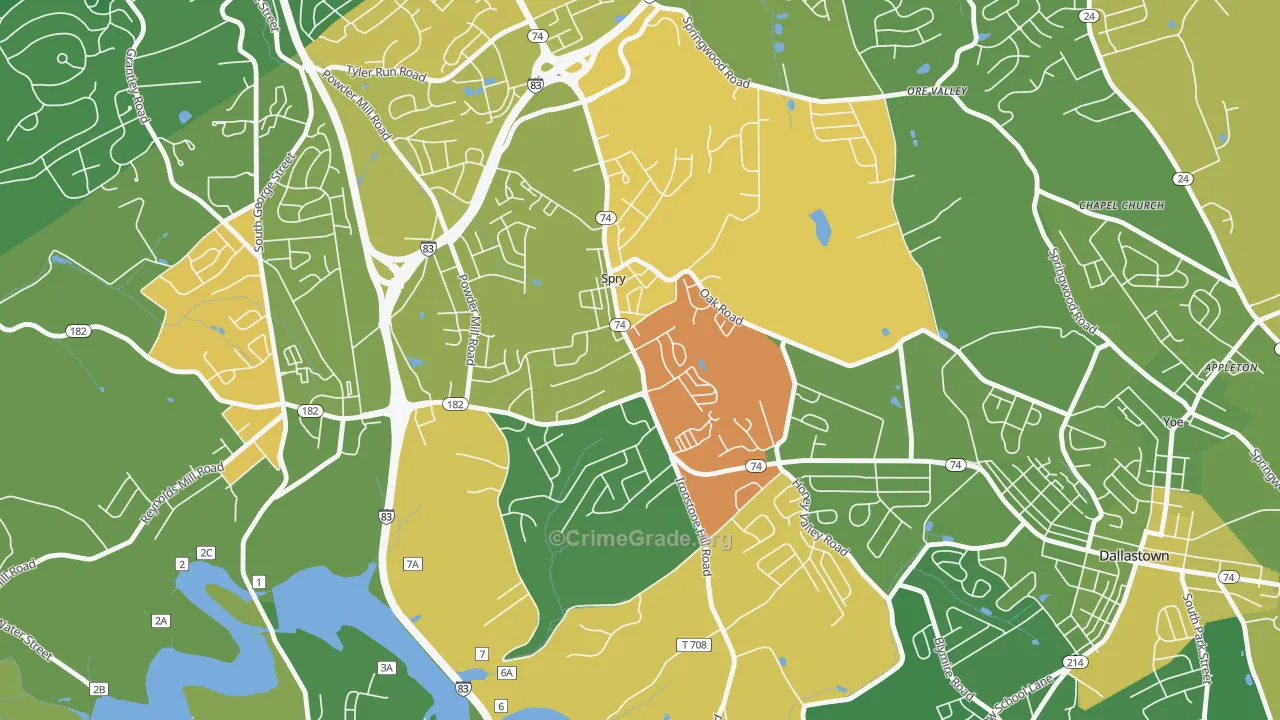 Spry, PA Map of Drug-Related Crime Rates