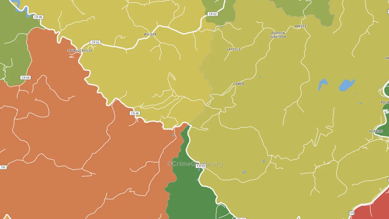 Spurlockville, WV Map of Drug-Related Crime Rates