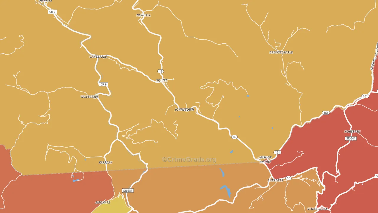 Squire, WV Map of Drug-Related Crime Rates