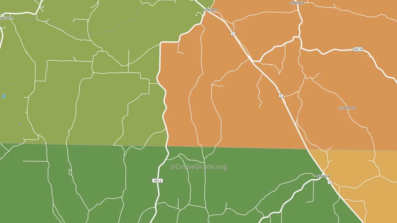 Squires, MO Map of Drug-Related Crime Rates